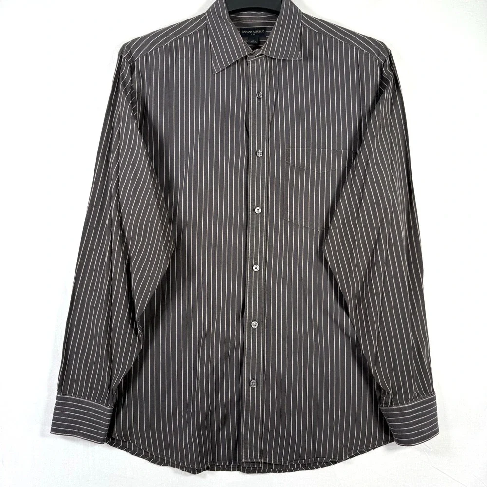 Banana Republic XL Shirt Men Button Down Striped Brown Business
